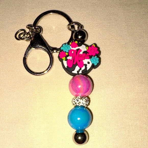 Stylish Mama Keychain Bag Charm with Pink and Blue Beads - Picture 7 of 7